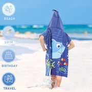Hooded Bath Towel for Kids, Quick Dry Poncho Beach Towel for Boys Girls 2-4 Years Old(Blue)