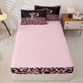 thumbnail image 4 of Homewish Girls Pink Leopard Print Zipper Full Size Comforter Sets with Fitted Sheet and 2 Pillowcases,Cute Bows Initial Letter P Zipper Bedding Set For Girls Women,Pink Reversible,4-Piece, 4 of 7