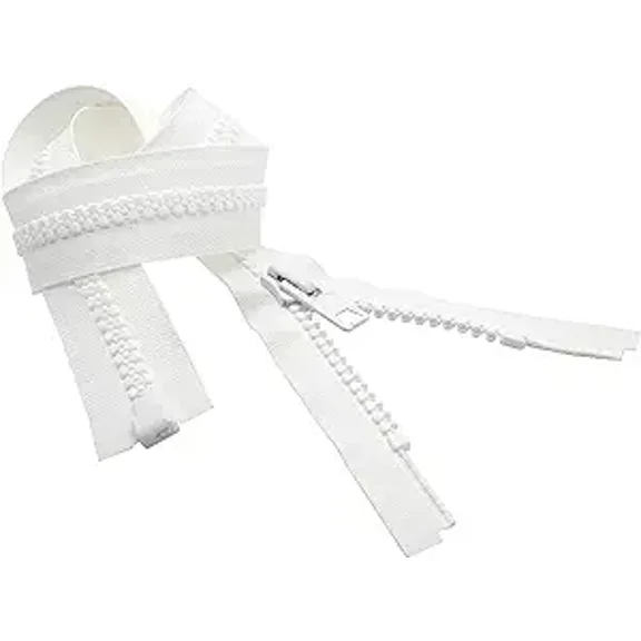 YKK #10 Heavy Duty Vislon Molded Plastic Marine Separating 1 Way Zipper - Color White - Select Length - 1 Zipper Per Pack (36")