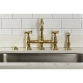 thumbnail image 3 of Kingston Brass KS7277BEXBS Essex Two-Handle 4-Hole Deck Mount Bridge Kitchen Faucet with Brass Side Sprayer in Brushed Brass, 3 of 8