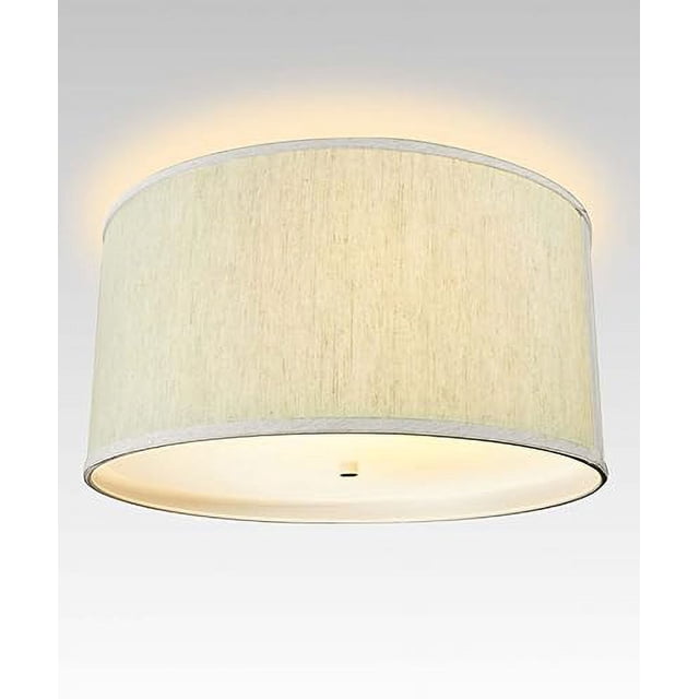 Moderne Flush Mount Conversion Kit 14" w Textured Oatmeal Hardback Drum Lampshade