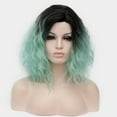 thumbnail image 2 of Unique Bargains Human Hair Wigs for Women Lady Curly Wig Cap Fluffy Curly Wavy Mint Green, 2 of 6