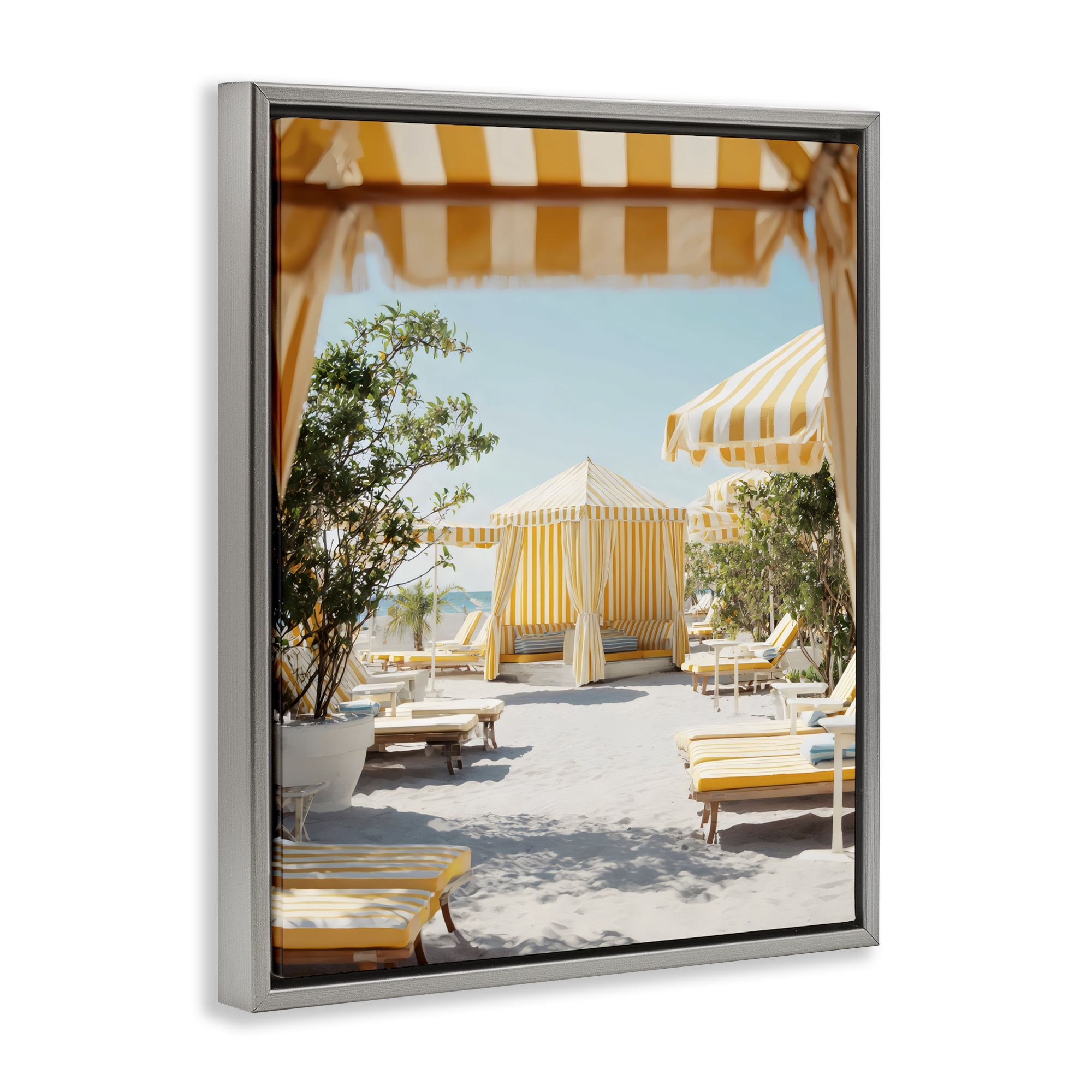 Stupell Industries Yellow Striped Beach Cabanas Gray Framed Floater Canvas Wall Art, design by Franklyn Gregory