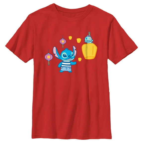 Boy's Lilo & Stitch Lantern Festival Scrump and Stitch Graphic Tee Red Medium
