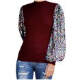 thumbnail image 2 of Flash Picks Sale Halloween Juebong Women's Sequins Lantern Sleeve Splicing Long Sleeve Sweatshirt Top Ladies High Neck Stitching Jumper Top, 2 of 5