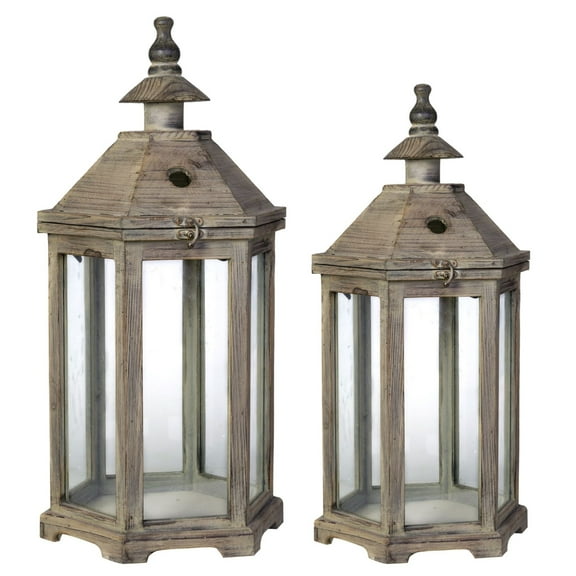 CC Home Furnishings Polygon Temple Wooden Lanterns - 31" - Brown - Set of 2