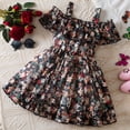 thumbnail image 4 of Coerni Toddler Girls Floral Dress Off Shoulder Ruffled Sundress Spaghetti Strap Midi Dress 𝗧iered Flare Skirt A Line Dresses, 4 of 4