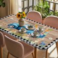 thumbnail image 3 of Black Plaid Easter Table Cloths for 6 Foot Rectangle Tables, Truck Spring Floral Bunny Animals Wooden Patio Waterproof Elastic Fitted Tablecloths, Washable Rectangular Table Cover for Camping, 3 of 8