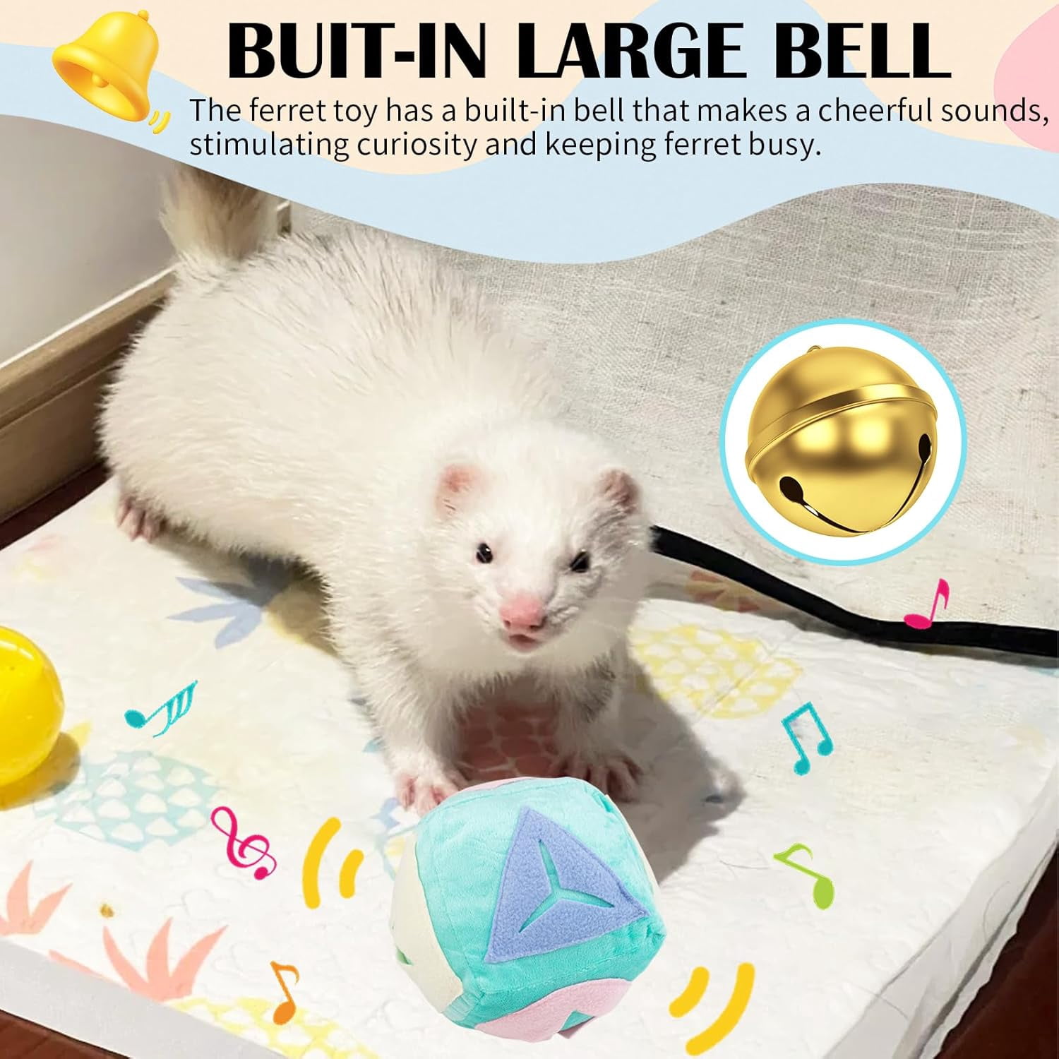 ABCISI Ferret Toy with Bell, Washable Puzzle Feed Game Ferret Foraging Ball Toy for Boredom, Snuffle Ball Treat Dispenser Exercise Ferret Enrichment Toys for Cage, Toys for Ferrets, Hedgehog, Rat