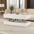 thumbnail image 4 of Modern 2-Tier High-gloss Surface LED Coffee Table, with 16 Color Options and 4 Lighting Modes, Stylish Glass Top Design, with Anti-Scratch Feet & Silent Slide Storage, White, 4 of 8