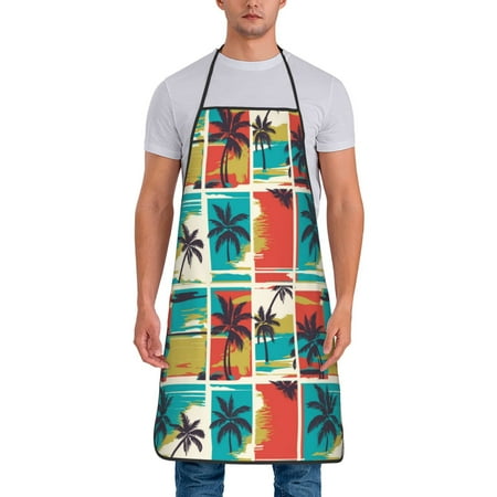 

Xecao Colorful Hawaii Palms Print Funny BBQ Chef Aprons for Men Women Adjustable Kitchen Cooking Aprons with Pocket Waterproof Oil Proof No Pilling Fading