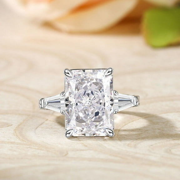 Bow Jewel 14K White Gold Plated 2.06 Ct Radiant Cut Simulated Diamond Ring - Stunning Mid Century Engagement Wedding Baguette Ring - Beautiful Handmade Jewelry for Her - Daily Wear Diamond Rings