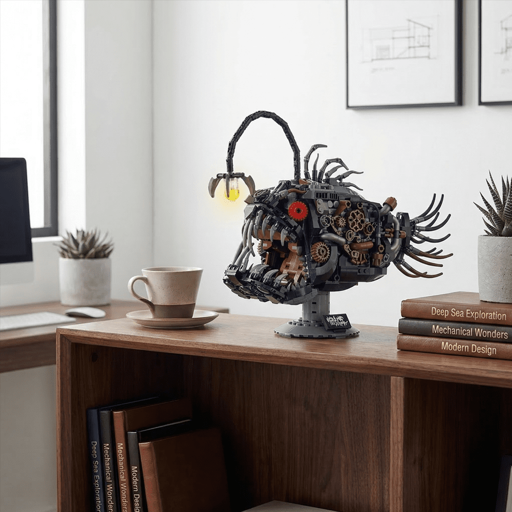 Mechanical Anglerfish Building Set, Ocean Animal Steampunk Lantern Fish Model Kit, STEM Gift for Adults & Teens, Home or Office Decor (1038 Pcs).