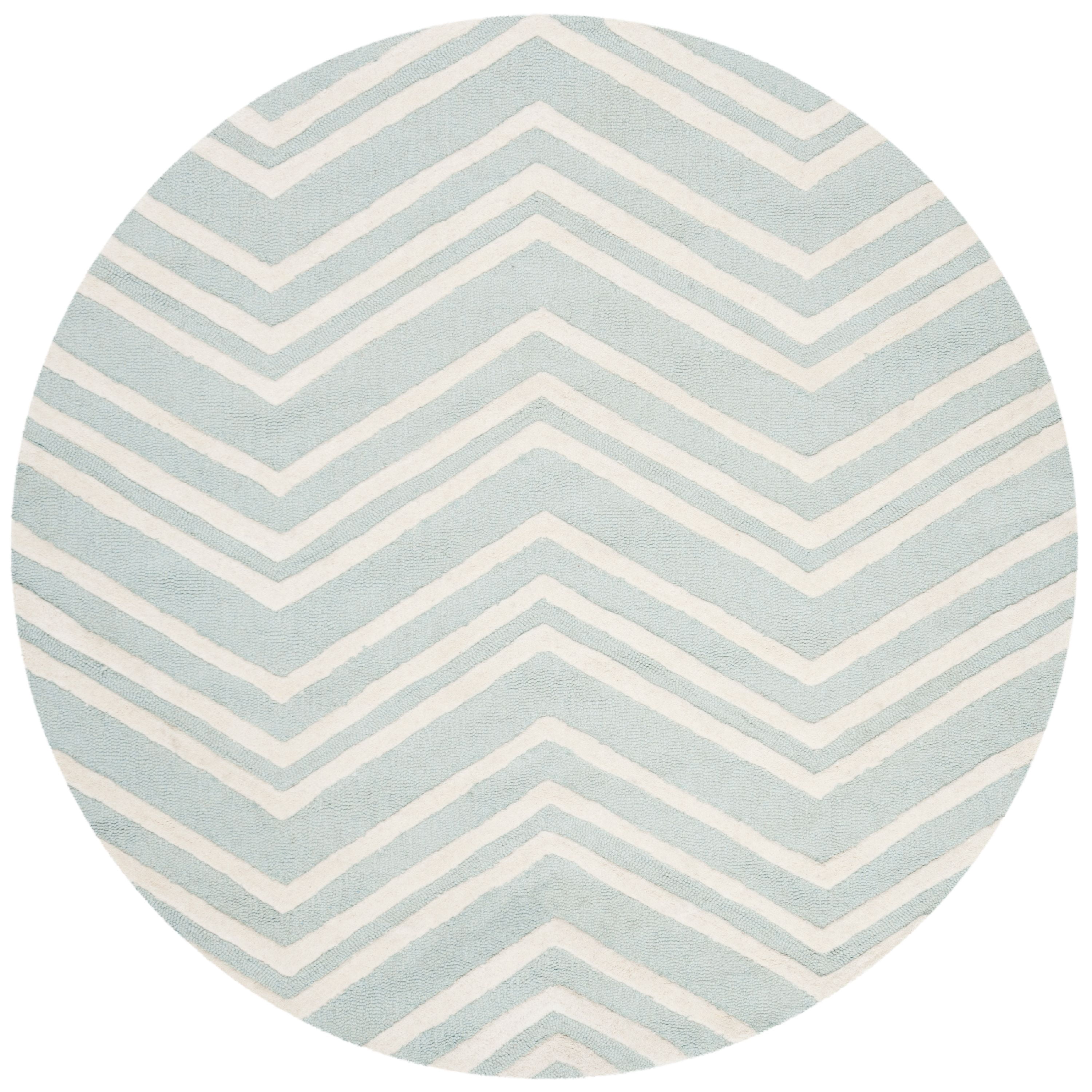 SAFAVIEH Kids Wave Chevron Wool Area Rug, Mint/Ivory, 5' x 5' Round