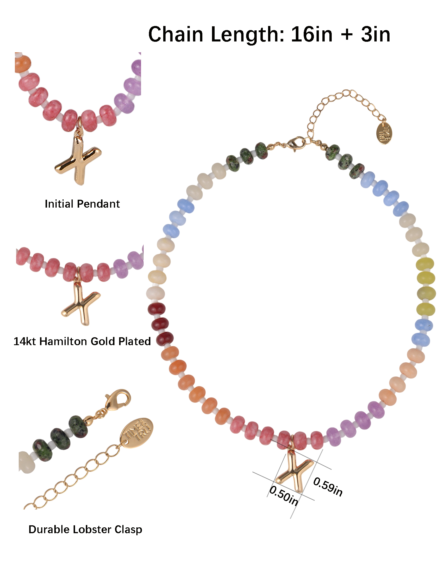 Time and Tru Goldtone Multicolored Bead Initial "X" Necklace