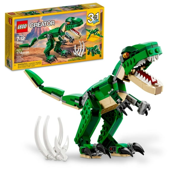 LEGO Creator Mighty Dinosaurs 31058 Build It Yourself Dinosaur Set, Create a Pterodactyl, Triceratops and T Rex Toy (174 Pieces)
