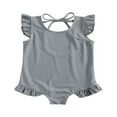 thumbnail image 1 of Summer Toddler Girls Swimwear Solid Ruffles Short Sleeve Backless Bikini Dark Orange 5-6 Years, 1 of 6