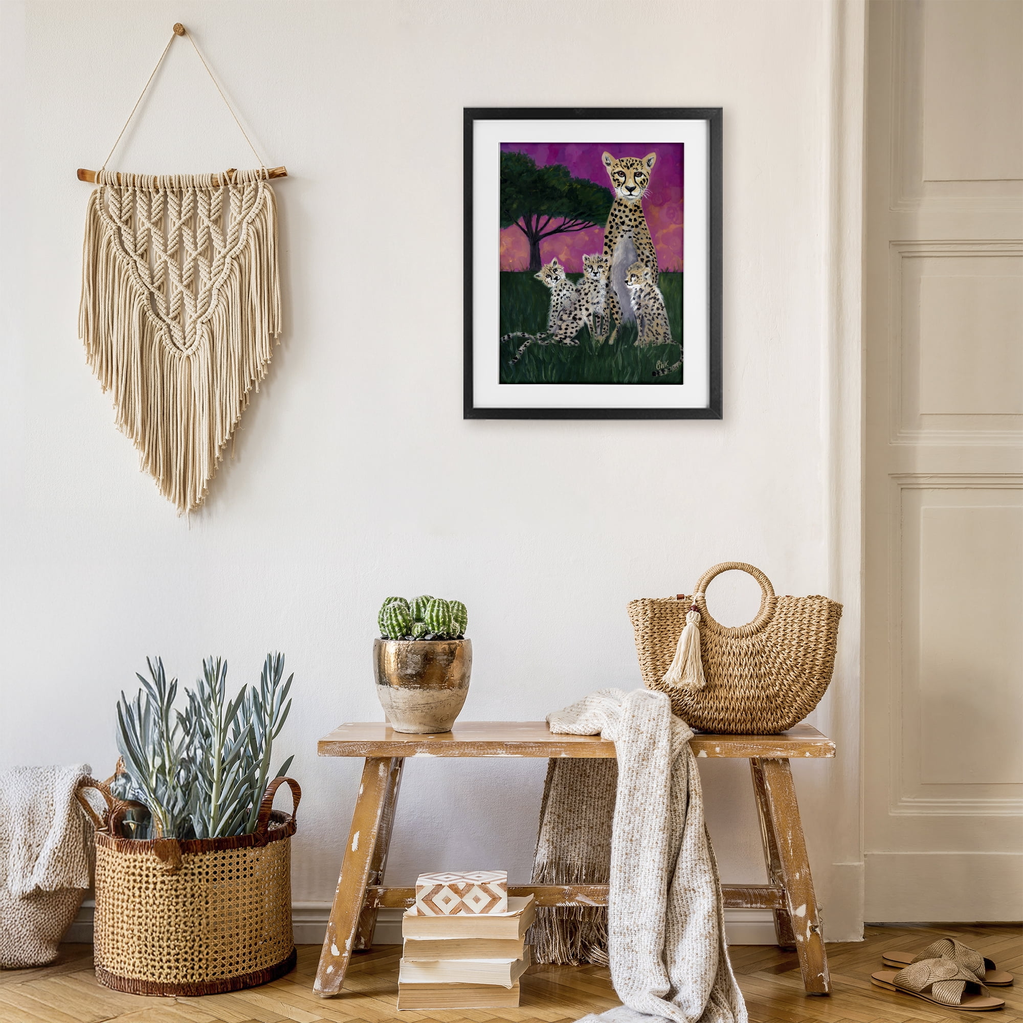 Stupell Industries Mama Cheetah & Her Cubs Black Framed Print Under Glass, design by Sarah Waldron Kimball