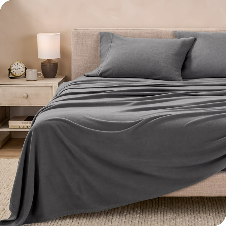 Bare Home Cozy Fleece Sheet Set Extra Plush Polar Fleece Deep Pocket Queen Gray