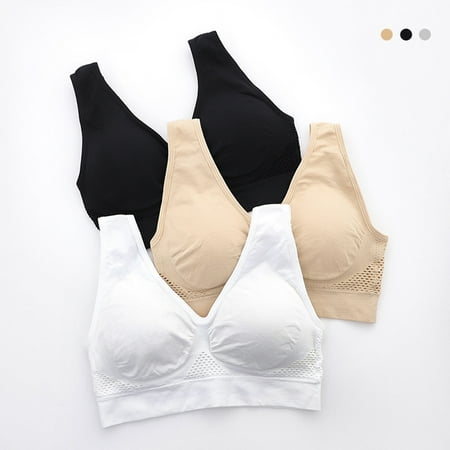 

opvise Vest Bra with Chest Pad Wire Free Solid Color Women Seamless Sports Bra Black L