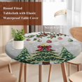 thumbnail image 4 of Christmas Tree Round Tablecloth, Fitted Table Cover with Elastic for 36"-44" Round Tables, Grey Retro Winter Ball Berry Snowflakes Table Cloth Outdoor Indoor Dinning Party Waterproof Tablecloths, 4 of 7