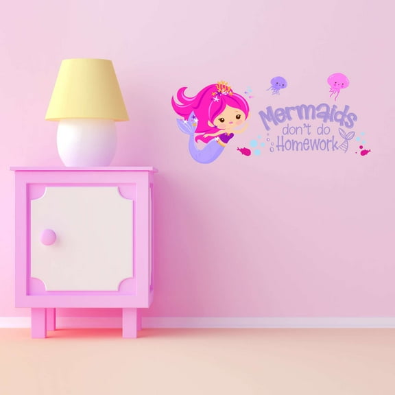 Mermaids Don'T Do Homework Seahorse Statfish Princess Fish Starfish Queen Sweet Dreams Bedtime Unicorn Lovely Dear Dream Holiday Gift Decorating Bedroom Wall Decal Sticker - Size: 20 In X 10 In