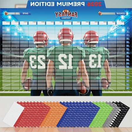 1 Set Fantasy Football Draft Board Kit, 5 x 3.3 Ft, 2026-2027 Season, Up to 14 Teams, 660+ Player Stickers Included
