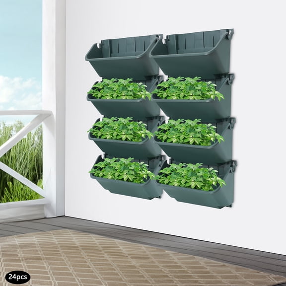ToppiJoy Wall Mounted Planter,Plastic Wall Vertical Planter,for Strawberries Flowers Herbs,Plant Grow Pots,for Indoor Outdoor,Garden (24 Pots Green)