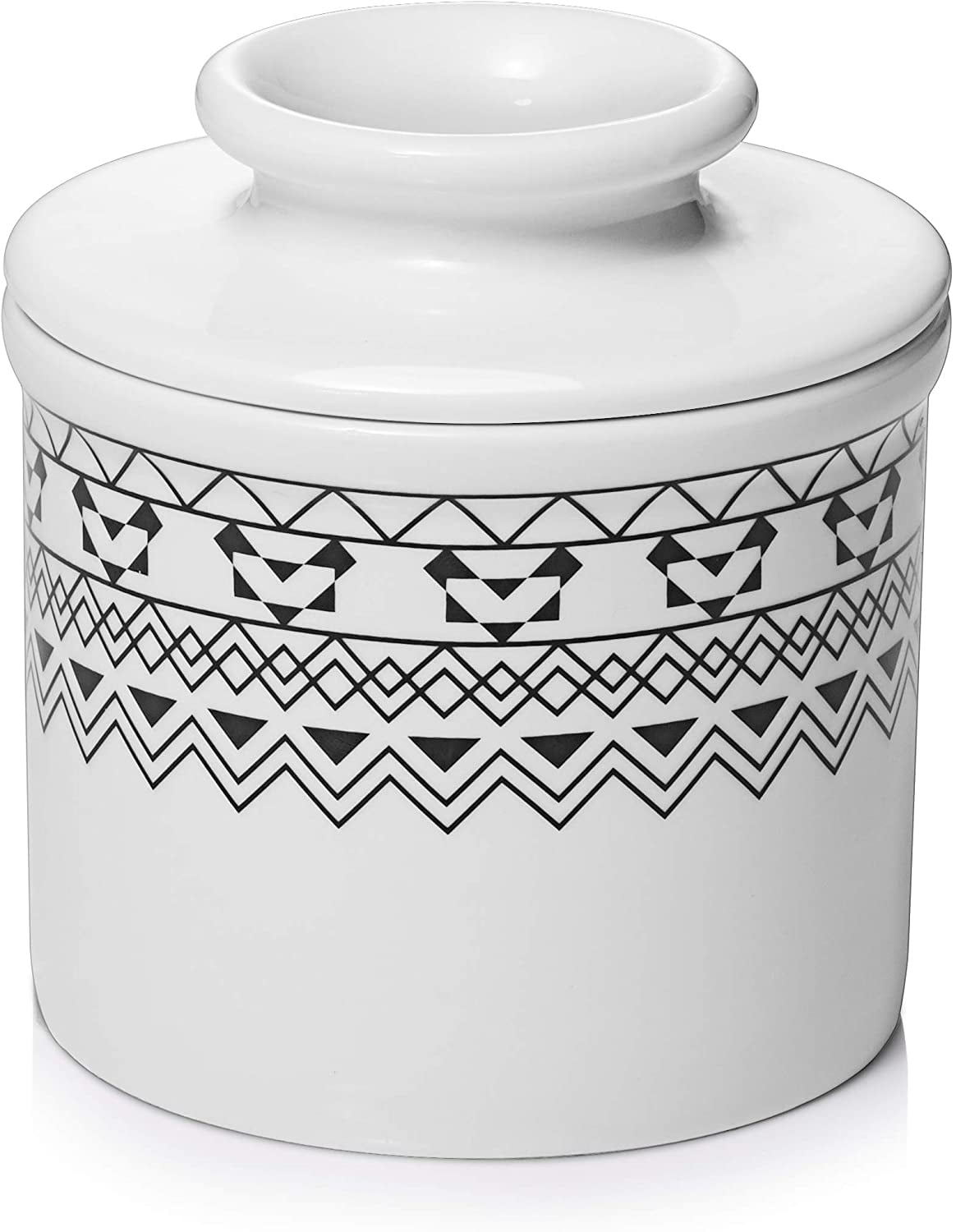 Dowan French Butter Dish with Flat Lid, Butter Crock with Water Line, Modern Bohemian Design,Gift for her, White