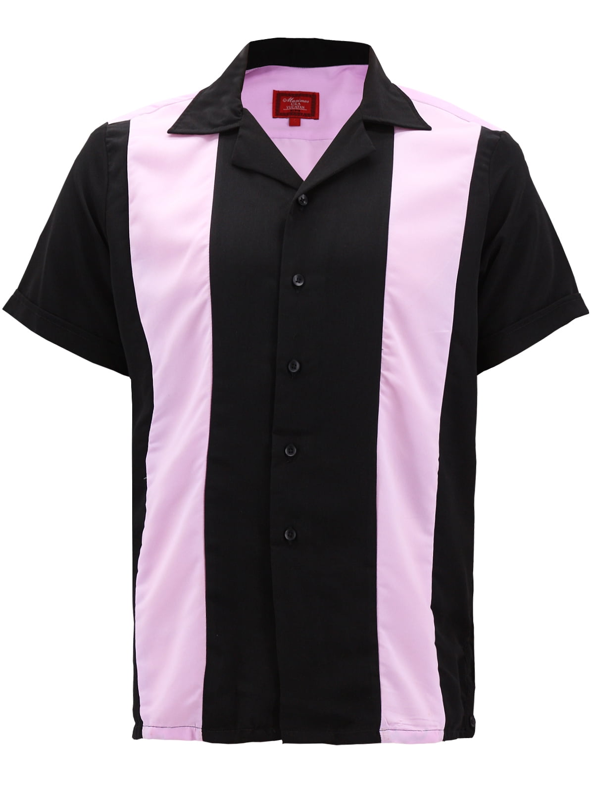 Men's Two Tone Bowling Casual Dress Shirt (Pink/Black, XL) - Walmart.com