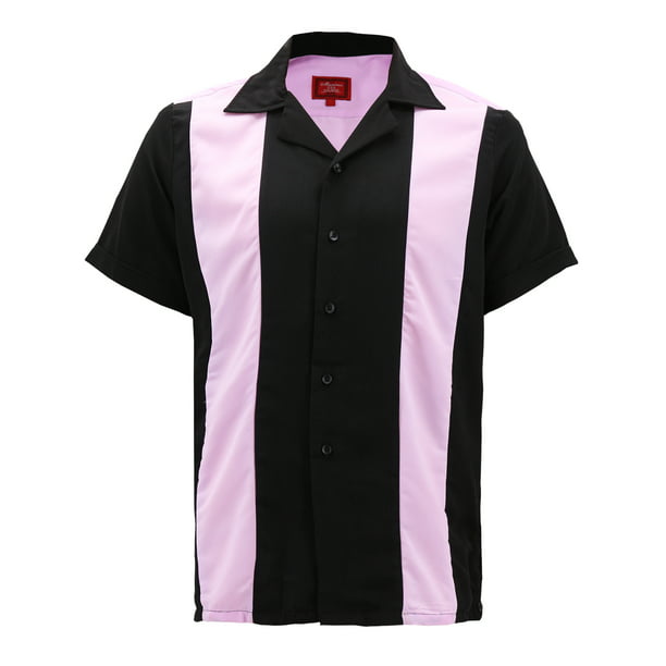 Maximos - Men's Two Tone Bowling Casual Dress Shirt (Pink/Black, XL