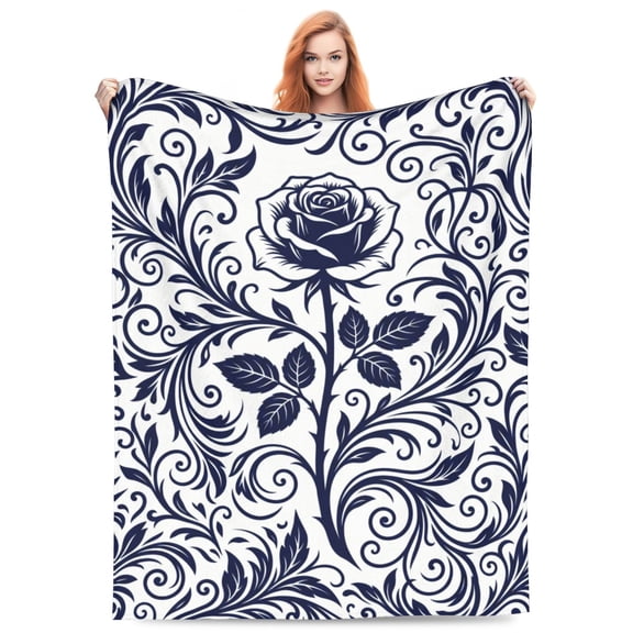 Floral Fuzzy Blanket Blue Flower Throw Blanket Decorative Soft Cozy Flannel Blanket for Home Bed Sofa Couch Chair 50x40