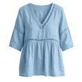 thumbnail image 5 of Women's V Neck T Shirts 3/4 Sleeve Blouse Summer Tops Dressy Casual Loose Fit Basic Tees by Yigetop Sky Blue M, 5 of 6