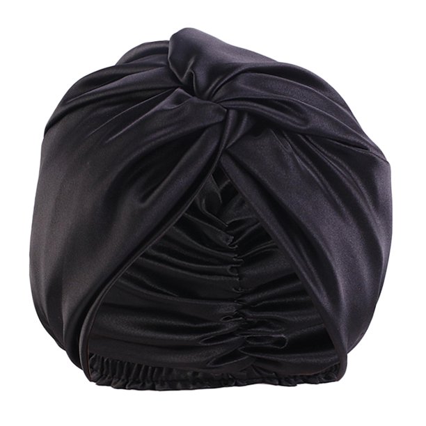 Gorro de dormir de satén sedoso con doble nudo para mujer, gorro de dormir nocturno, cubierta con cinta elástica, cómodo para la cabeza
