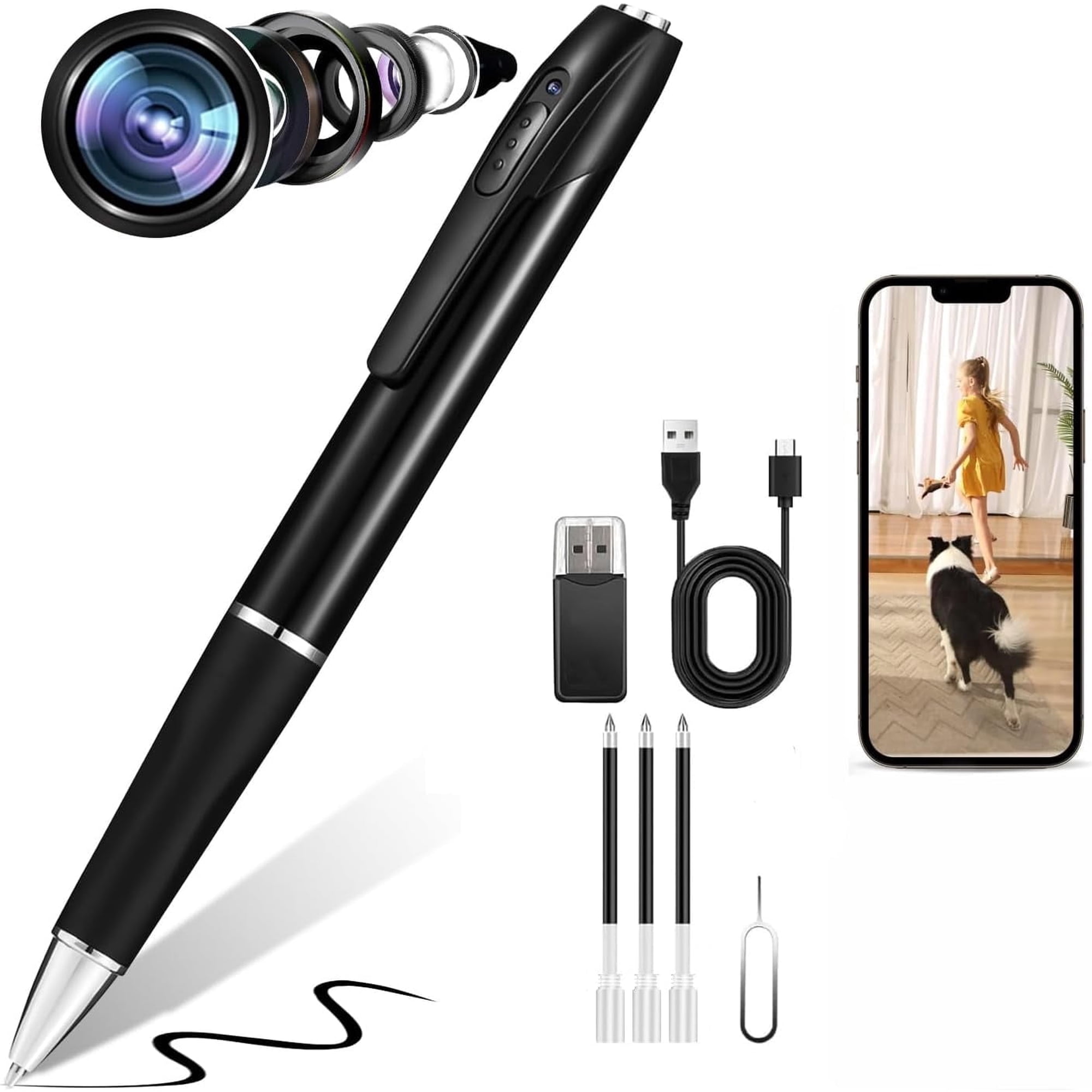 VTIN 1080P HD Mini Camera Pen, Portable USB Rechargeable Body Camera, DV DVR Video Audio Mini Camcorder, Security Recording for Surveillance Lectures Business Meeting