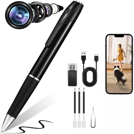 VTIN 1080P HD Mini Camera Pen, Portable USB Rechargeable Body Camera, DV DVR Video Audio Mini Camcorder, Security Recording for Surveillance Lectures Business Meeting