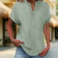 thumbnail image 2 of Women's Crinkled V-Neck Short Sleeve Top - Rolled Cuff Button Detail Casual Tee | Yubnlvae | Women's Fashionable And Casual Solid Color V Neck Wrinkle Cloth (Mint Green | XL), 2 of 9