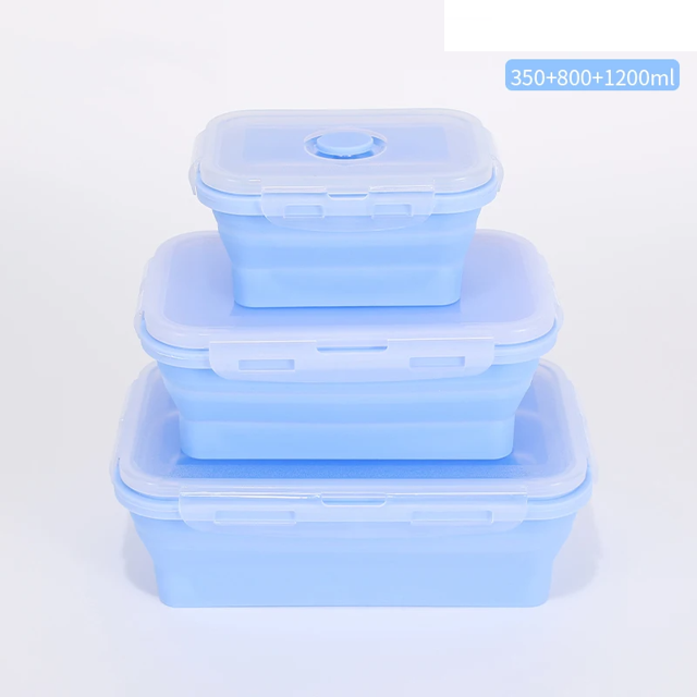 Folding Silicone Lunch Box Portable Bento Box Food Storage Container with Airtight Lids Stackable Food Silicone Container 350ml800ml1200mlBlue 1