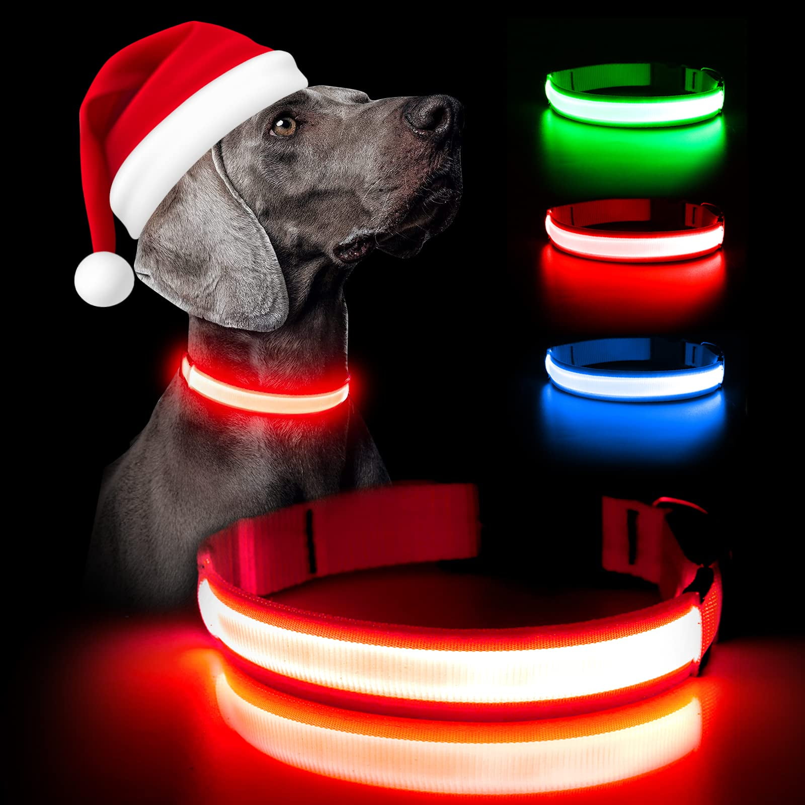 Weesiber LED Dog Collar - Rechargeable Light Up Dog Collars - Adjustable LED Puppy Collar - Glowing Pet Collar - Flashing Dog Lights Night Walking (Red, - Walmart.com