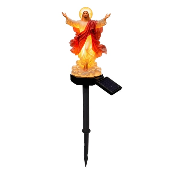All Season Outdoor Solar Illuminated Jesus Statue, Waterproof LED Yard Sculpture, Elegant Christian Gift for Garden & Patio Decoration