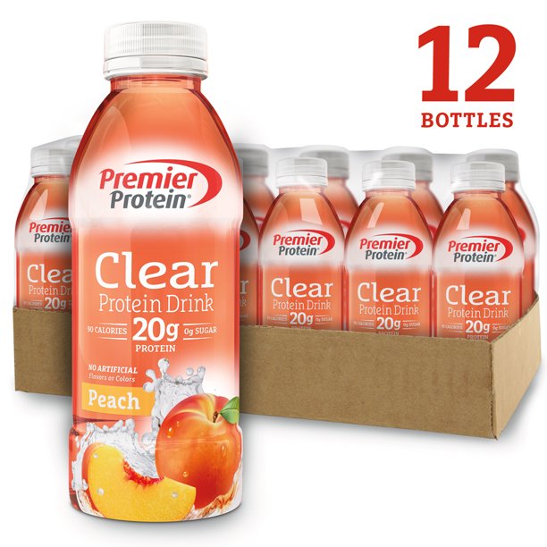 Premier Protein Clear 20g Protein Drink, Peach, 16.9 fl oz Bottle, 12