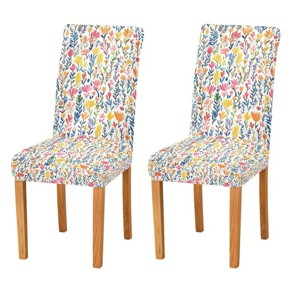 Yayeee 2 Pack Dining Chair Covers Stretch Parson Chairs Slipcovers Seat Protector, Yellow Wildflower Pattern