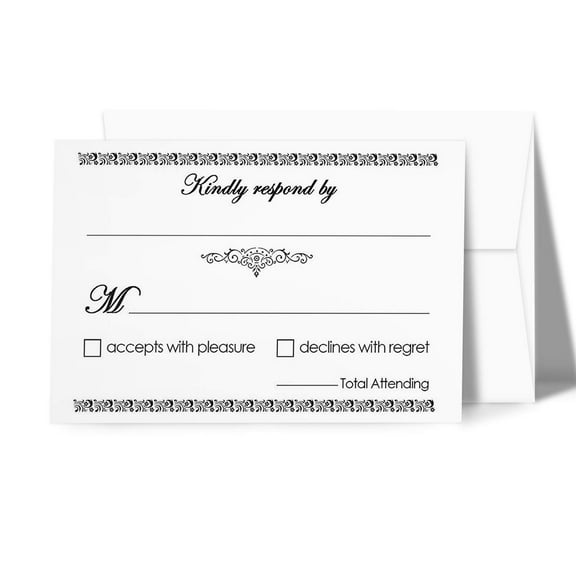 RSVP Wedding Return Cards - Blank Response Reply Card for Wedding, Rehearsal Dinner, Baby Shower, Bridal, Birthday, Engagement, Bachelorette Party - Card Size 4 x 6 and A6 Envelopes - 50 Per Pack