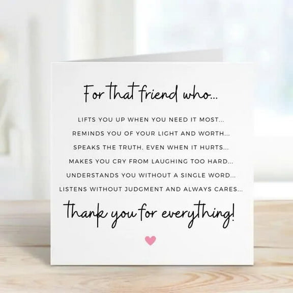 Thank You Card for Friends – Heartfelt “For That Friend Who…” Design – Blank Inside, Envelope Included – Perfect Appreciation Gift for Besties and Close Friends
