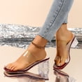 thumbnail image 4 of Qingpeng Womens Transparent Open Toe Sandals Chunky Heel One Line Toe Strap Summer Fashion Clear Shoes Club Party Daily Casual Footwear, 4 of 9
