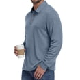 thumbnail image 5 of JWD Mens Long Sleeve Polo Shirt Classic Collared Button Pullover Casual Regular Fit Soft Lightweight Knit Top Blue L, 5 of 9