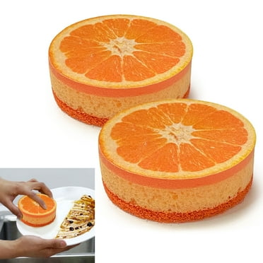 2 Orange Fruit Design Sponge Scrubber Scrub Scourer Wash Clean Kitchen Dish Pads