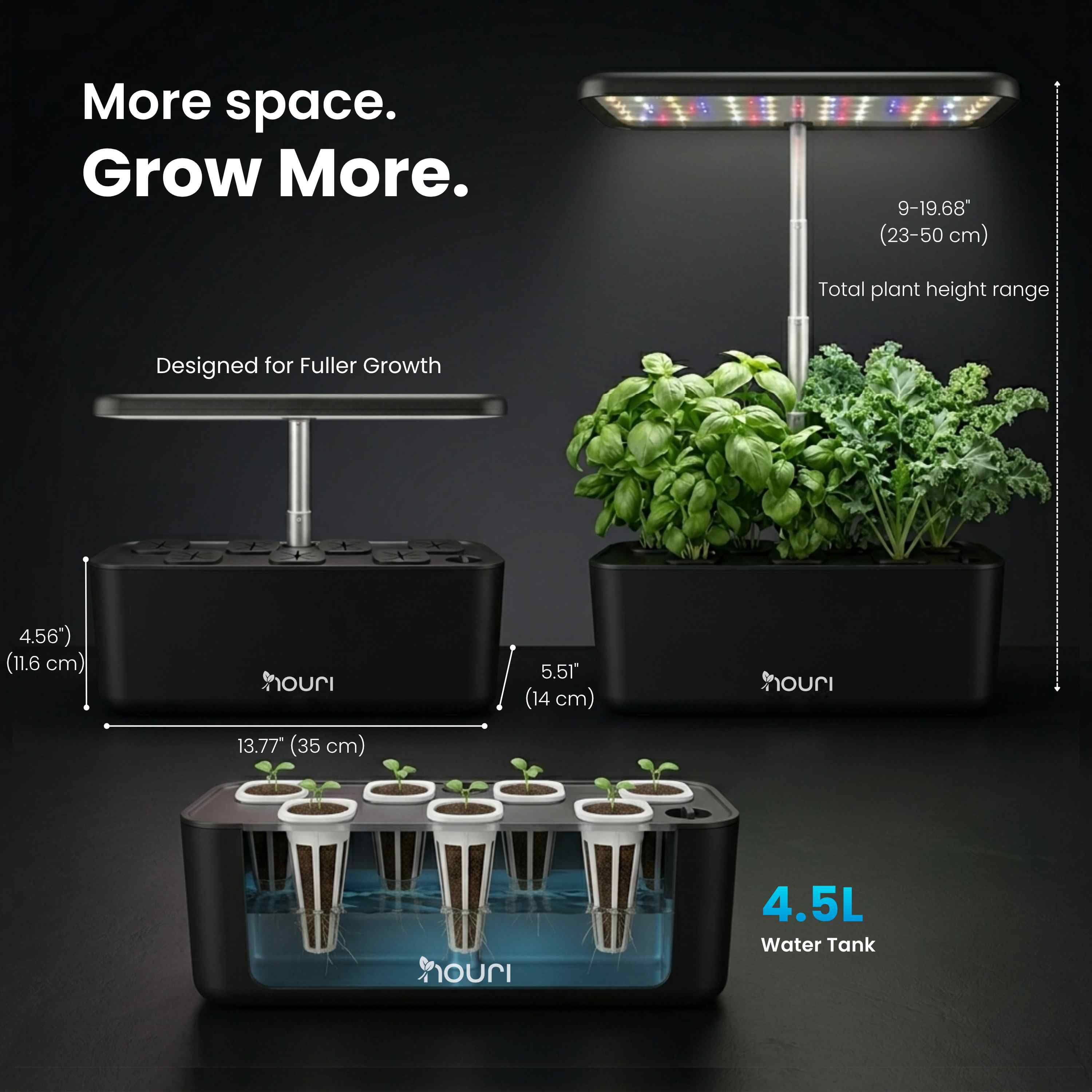 Nouri Hydroponics Growing System, 7 pod Smart Indoor Herb Garden Kit with LED Grow Lights, Hydroponic Herb Garden Indoor with  Basil Seeds Included