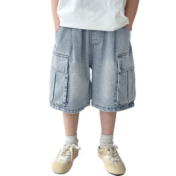 JLMSPLWG Tween Boy Cargo Denim Shorts with Multi Pockets Boys Baggy Jeans Shorts Teen Boy Loose Summer Casual Short Jeans Toddler Y2K Trendy Short Jean Kids Clothes