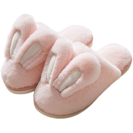 

CoCopeaunt Women Cute Rabbit Ear Plush Slippers House Non-Slip Fluffy Bunny Slipper Indoor Warm Plush Animal Shoes